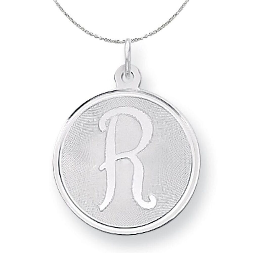 Silver, Makayla Collection, 20mm Disc Initial R Necklace - 24 In